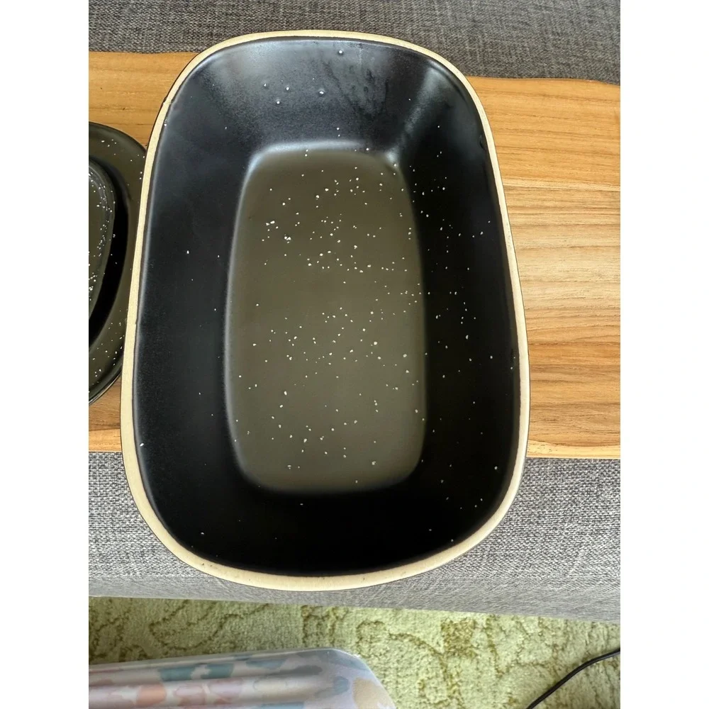 Pottery People Ceramic Butter Dish, Black Speckle, Spread
